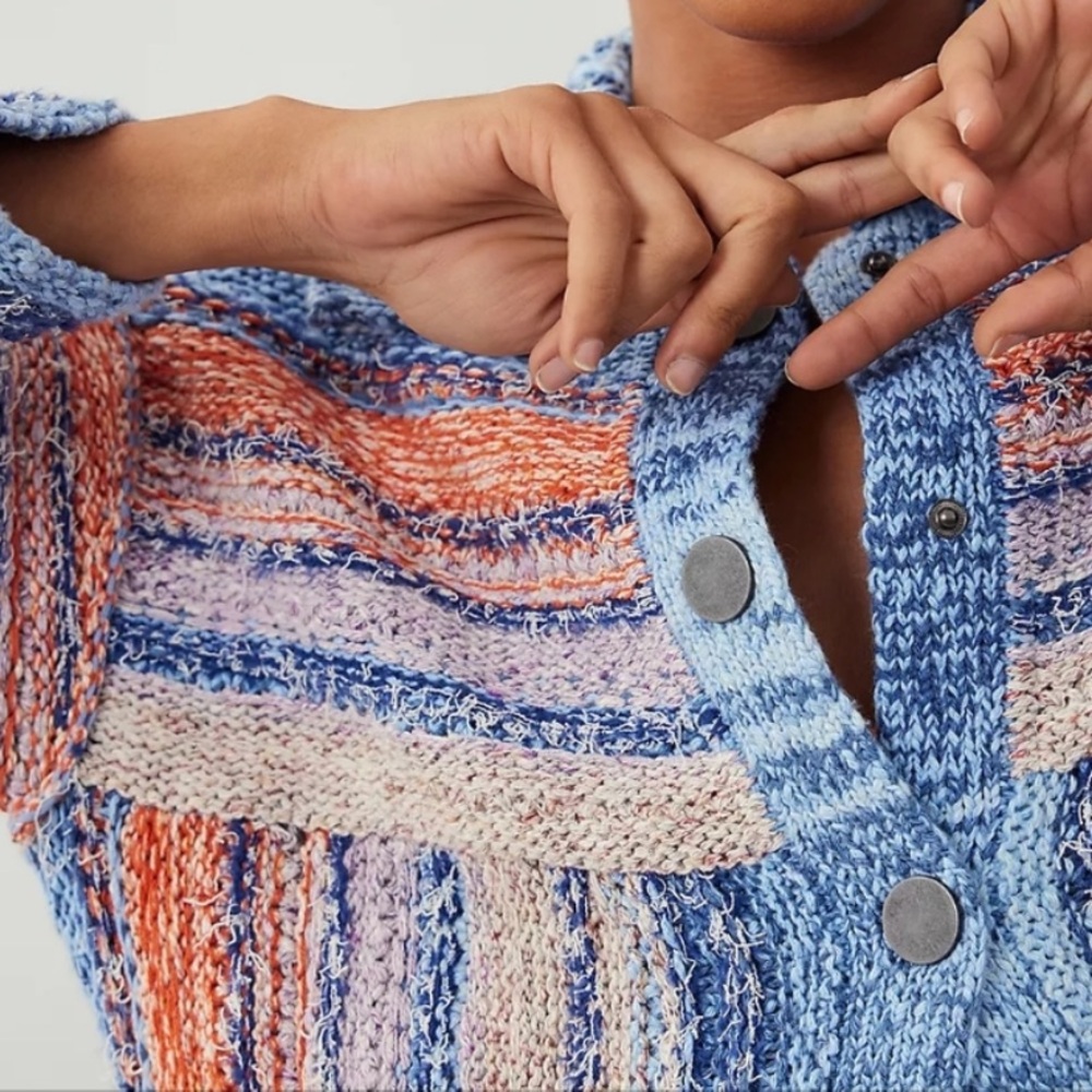 Anthropologie Pilcro Embroidered Earth Cardigan Crop Sweater Iconic World Soft M - Picture 14 of 17